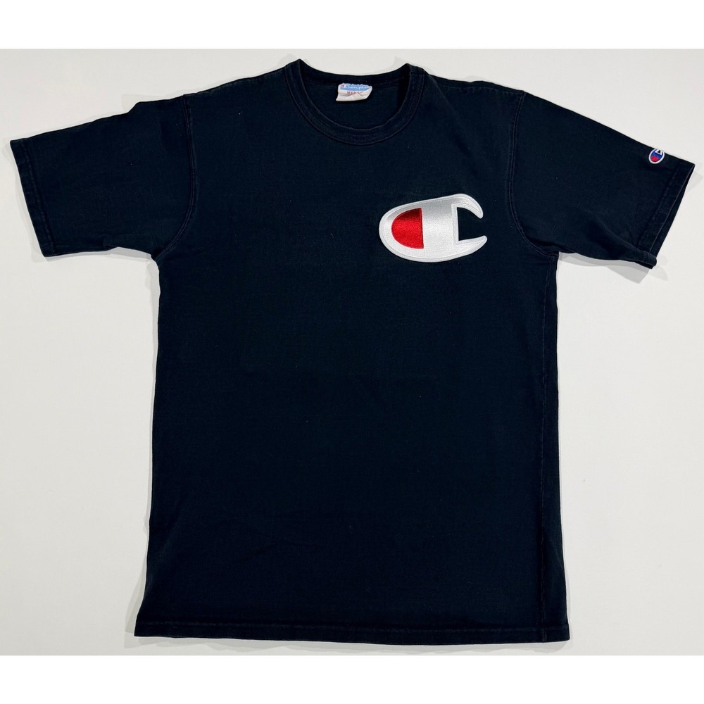 Champion Mens Big C Logo T-Shirt Black‎ Short Sleeve Crew Neck Medium